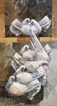 Iqbal Durrani, 18 x 36 Inch, Oil on Canvas, Pigeon Painting, AC-IQD-260